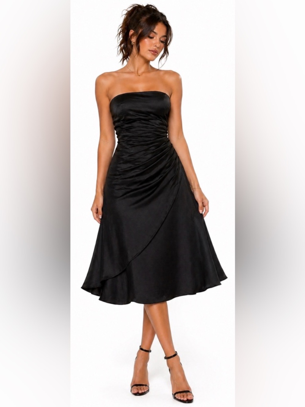 NWT Vintage Jump Apparel Black Dress Strapless Satin Fit & Flare Classic Sexy S